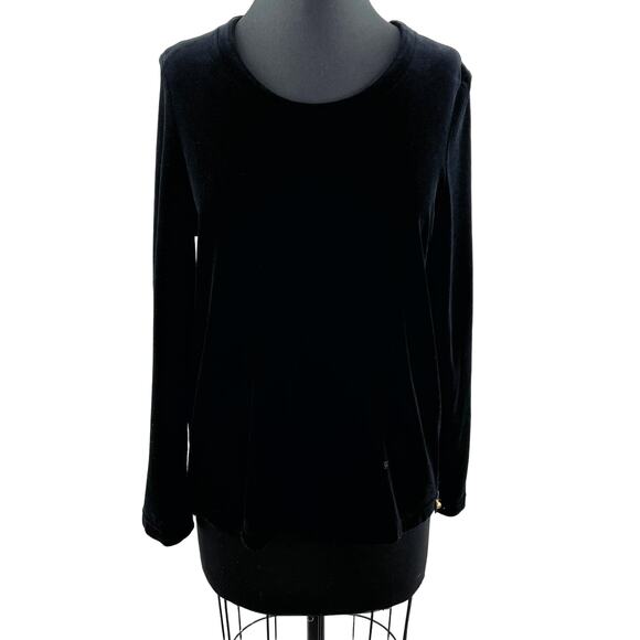 SONIA RYKIEL Paris Black Velvet Top Cotton Side Zipper Round Neck Size Medium M - Picture 1 of 7